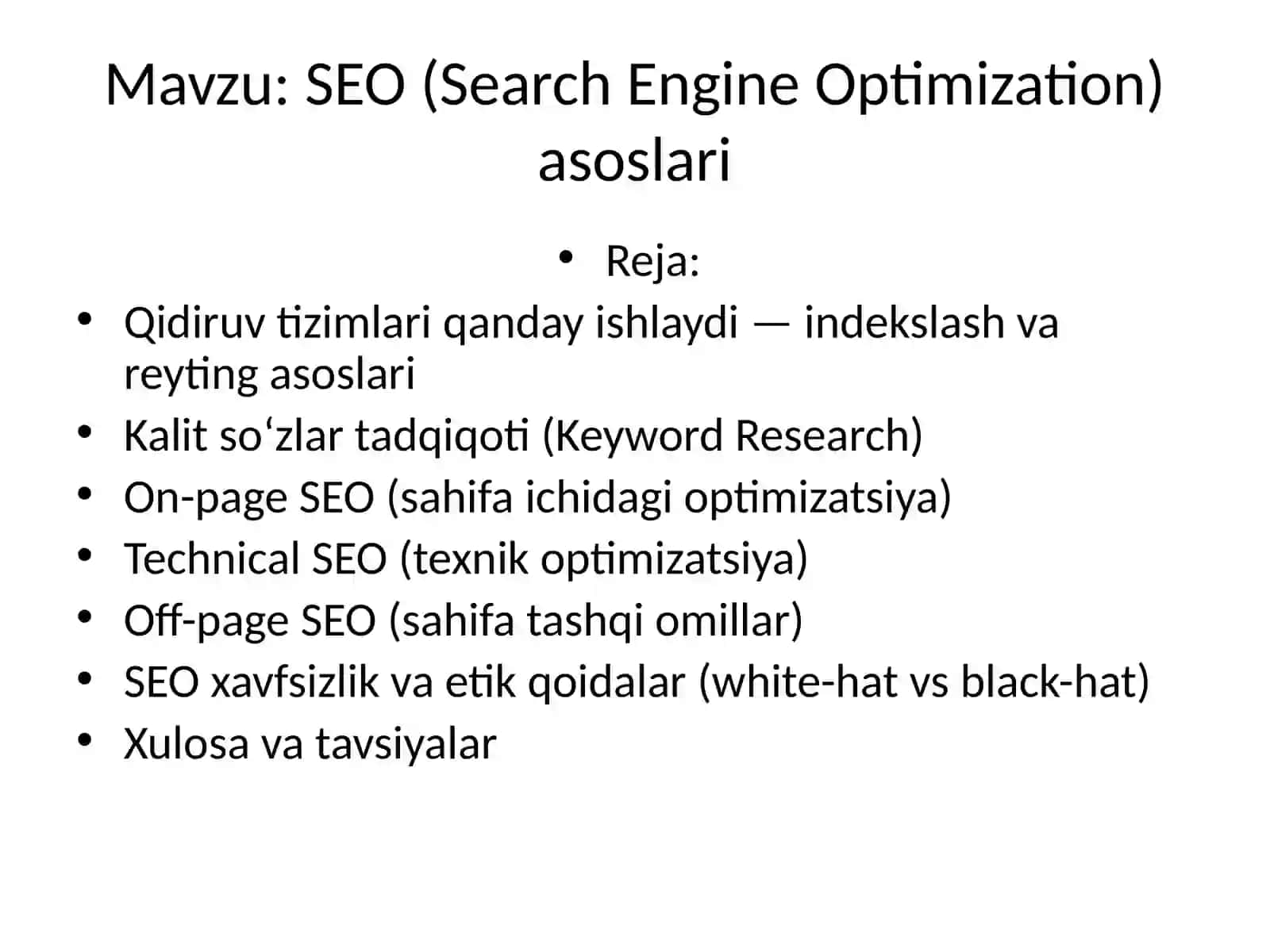 SEO (Search Engine Optimization) asoslari 2