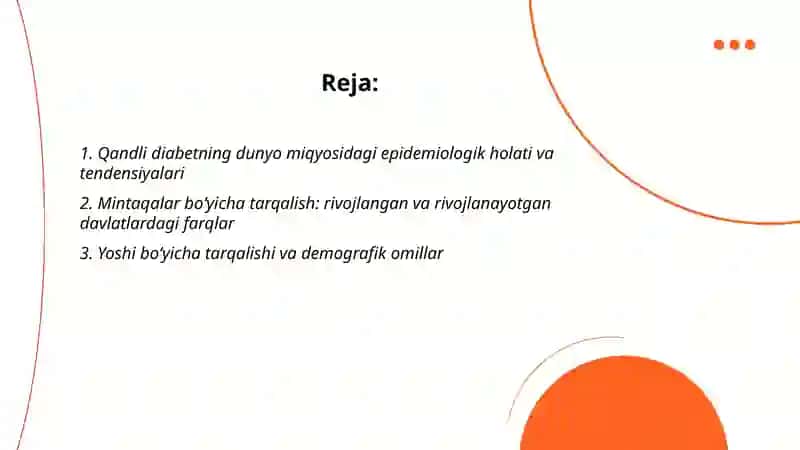 Qandli diabetning dunyo miqyosidagi epidemiologik holati va tendensiyalari 2
