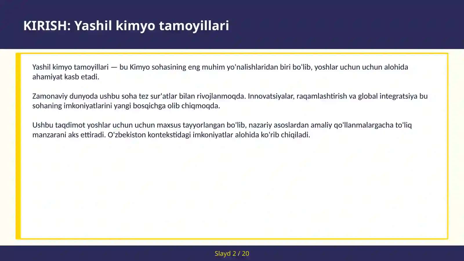 YASHIL KIMYO TAMOYILLARI 2