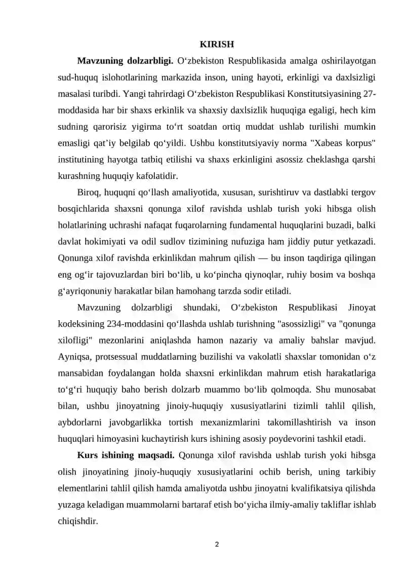 QONUNGA XILOF RAVISHDA USHLAB TURISH YOKI HIBSGA OLISHNING JINOIY-HUQUQIY XUSUSIYATLARI 2
