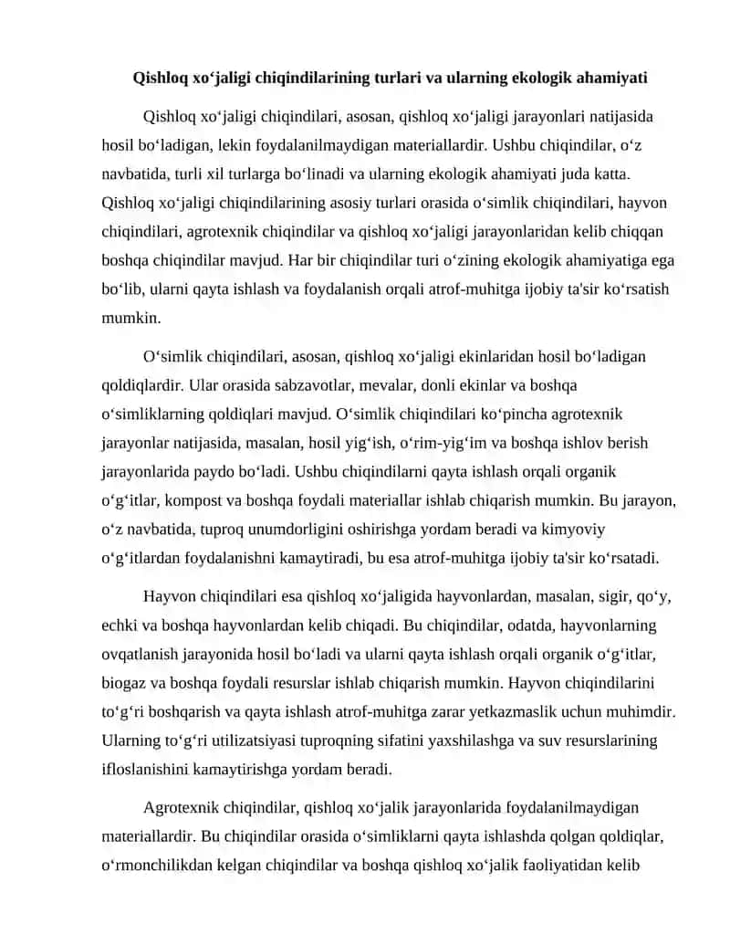 Qishloq xoʻjaligi chiqindilari asosida materiallar ishlab chiqarish 2