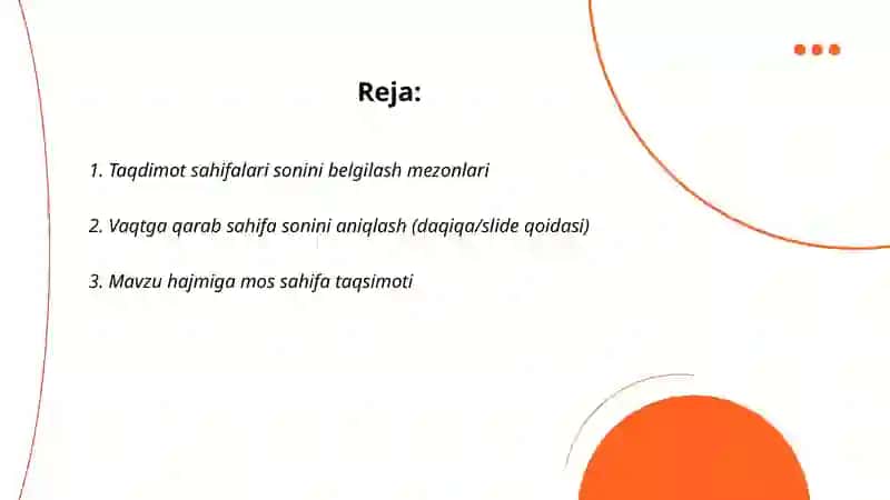 Taqdimot sahifalari sonini belgilash mezonlari 2
