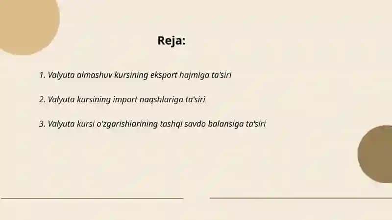 Valyuta almashuv kursining tashqi savdo rivojlanishga tasiri 2