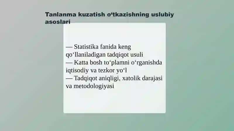 Tanlanma kuzatish o'tkazish uslubiy asoslari 2