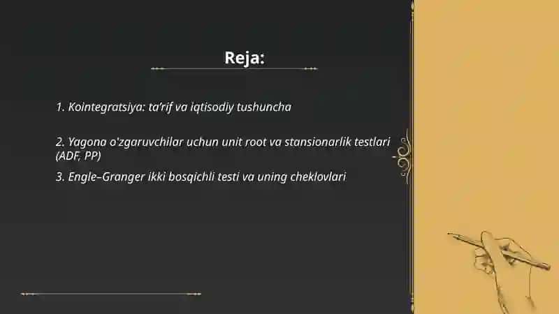 Kointegratsiya. Kointegratsiya va xatolarni to‘g’irlash mehanizmi 2
