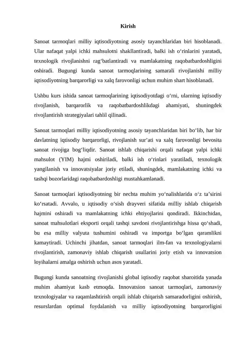 SANOAT TARMOQLARINING IQTISODIYOTDAGI O‘RNI VA AHAMIYATI 2