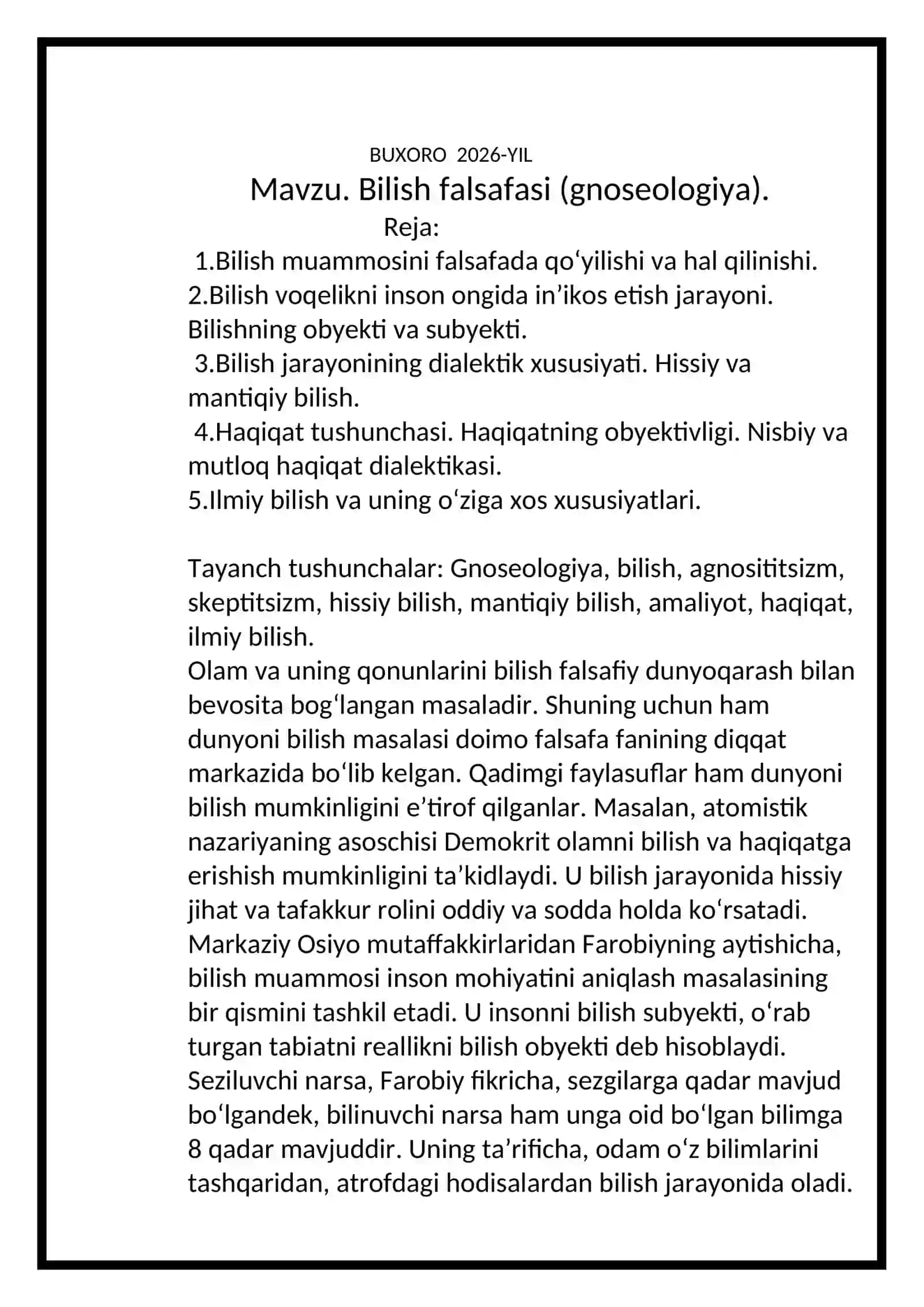 Bilish falsafasi (gnoseologiya) 2