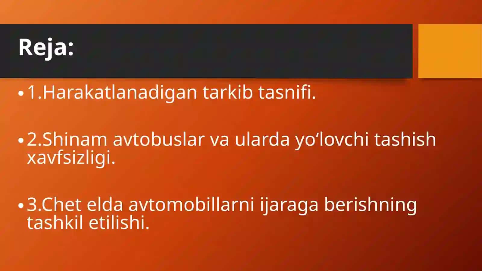 TURISTLARGA AVTOTRANSPORT VOSITALARIDA XIZMAT KO‘RSATISH 2