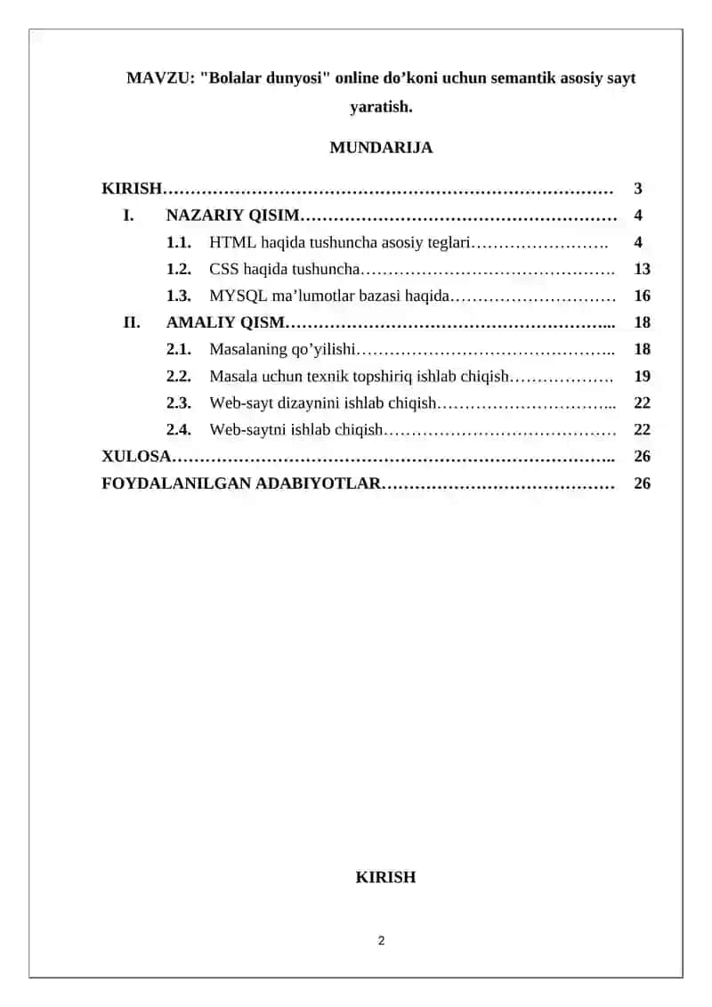 "Bolalar dunyosi" online do’konini loyihalash 2