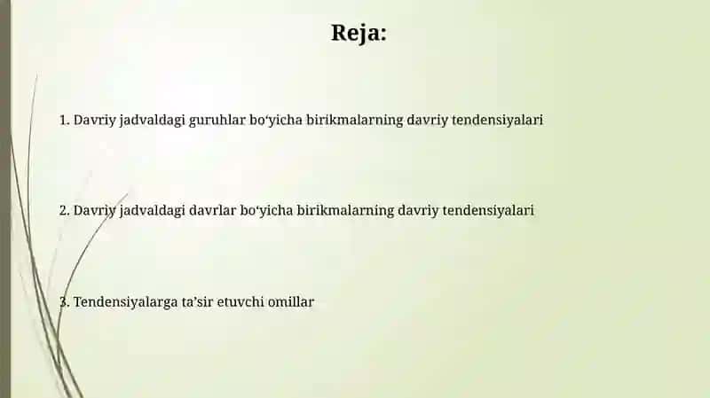 Kimyoviy element birikmalarning guruh va davr bo'yicha o'zgarishi 2
