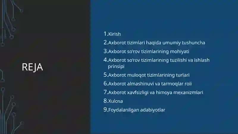 Axborot so‘rov tizimlari. Axborot muloqot tizimlari 2