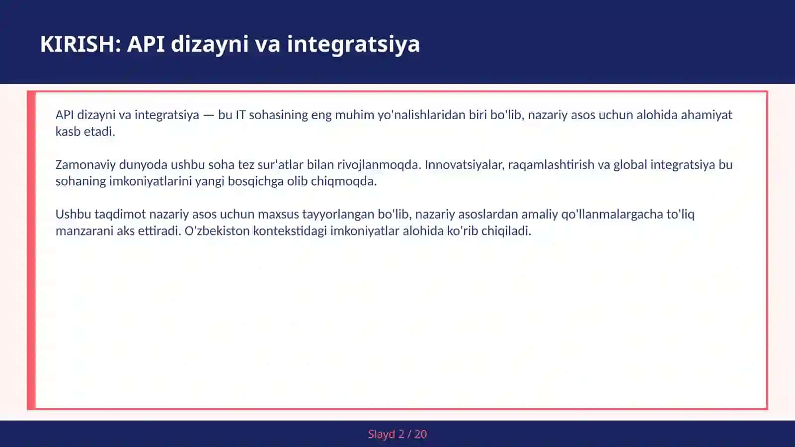 API DIZAYNI VA INTEGRATSIYA 2