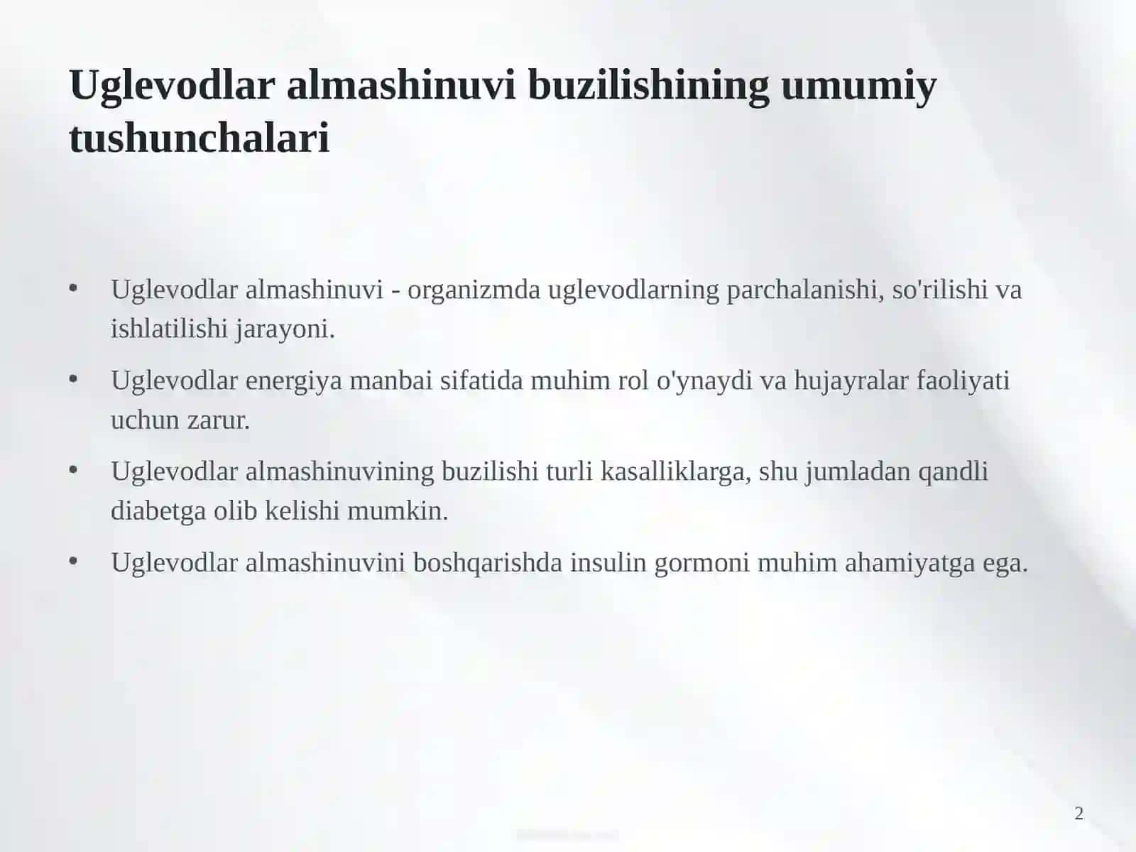 Uglevodlar almashinuvining buzilish mexanizmlari va ularni bartaraf etish yo'llari 2