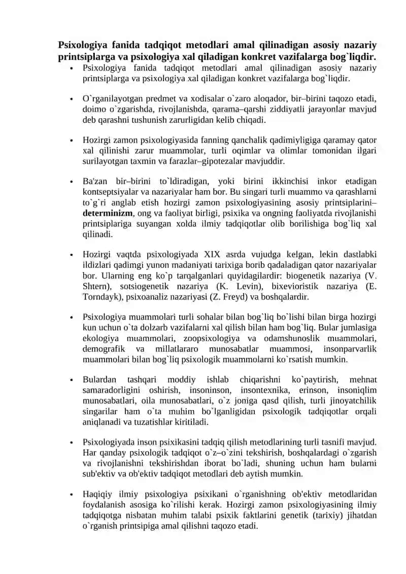 Hozirgi zamon psixologiyasining tadqiqot metodlari 2