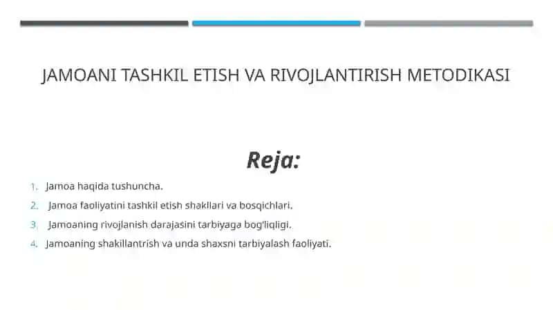 Jamoani tashkil etish va rivojlantirish metodikasi 2