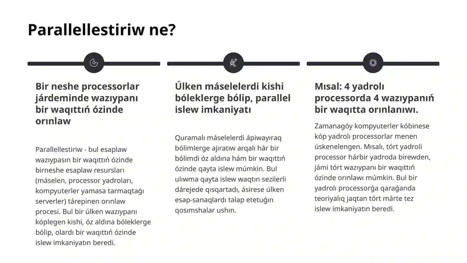 Parallelestiriw – islew beriw tezligin asırıw jolı. 2