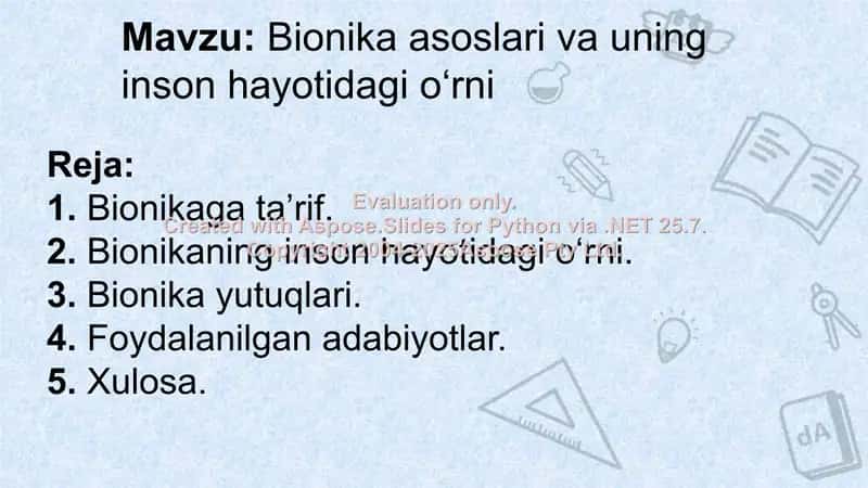 Bionika asoslari va uning inson hayotidagi oʻrni 2