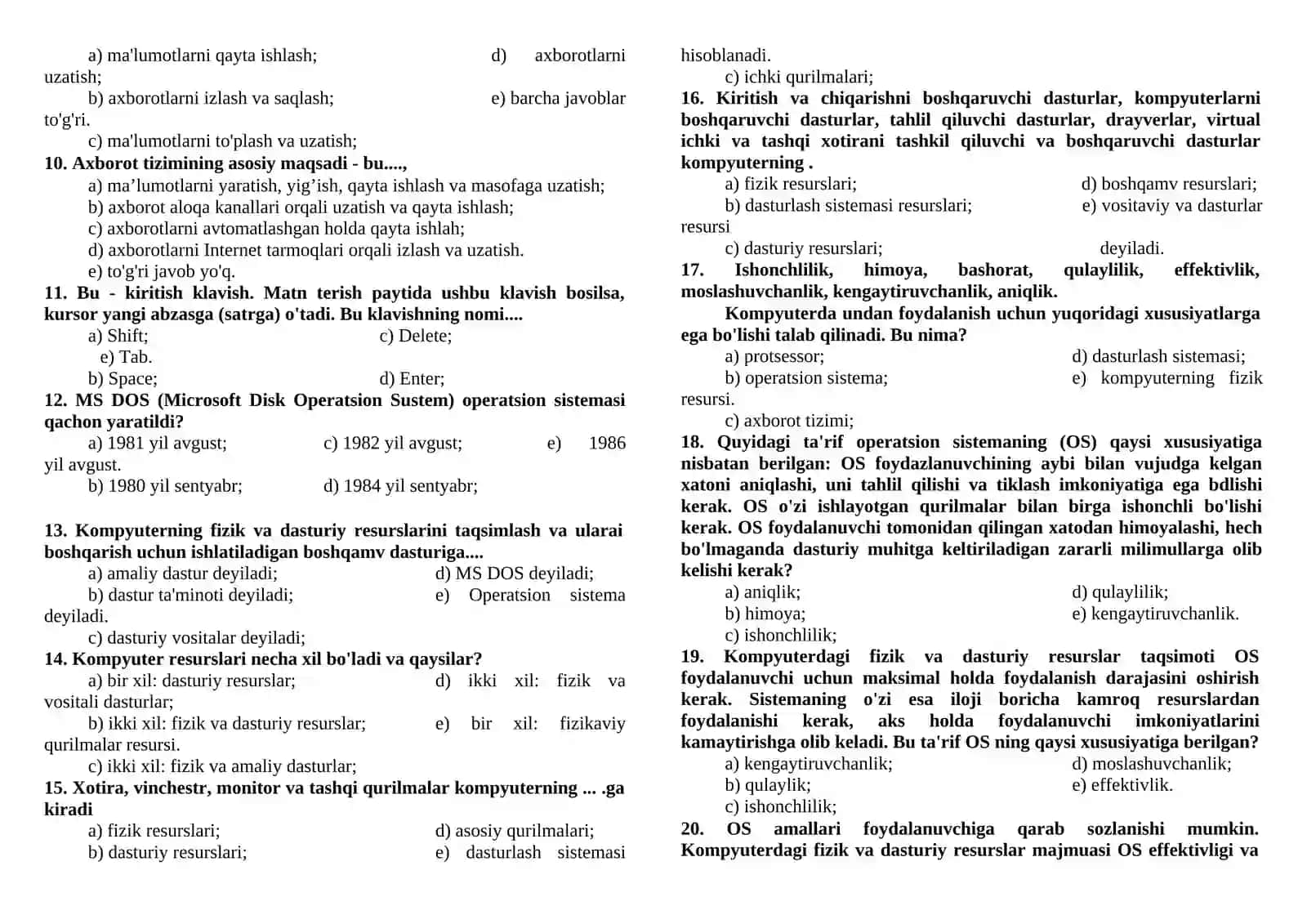 INFORMATIKADAN TEST SAVOLARI 2