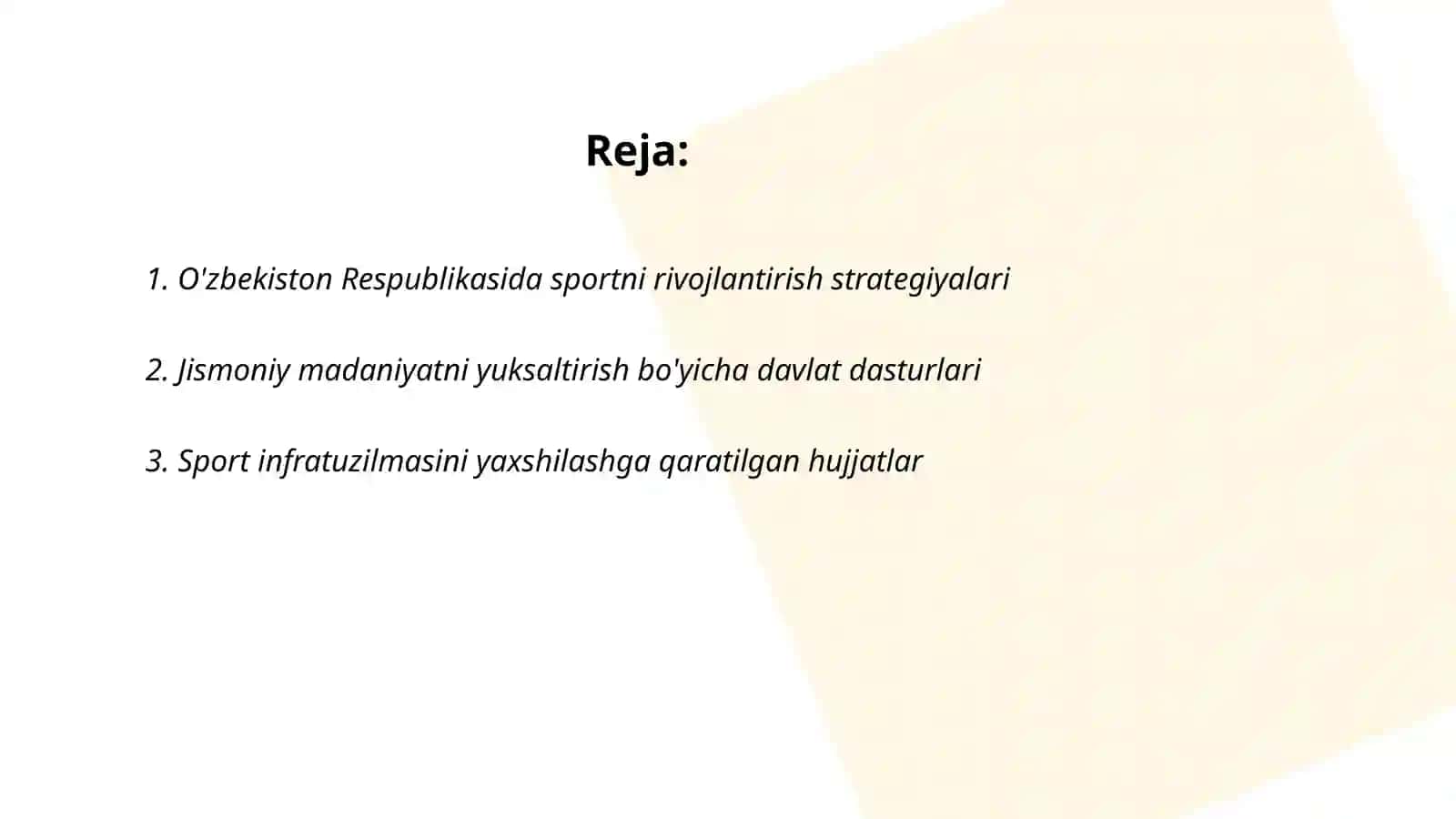 O'zbekiston Respublikasi hukumating Jismoniy madanyat va sport boyicha qabul qilgan hujjatlarning ahamiyati 2