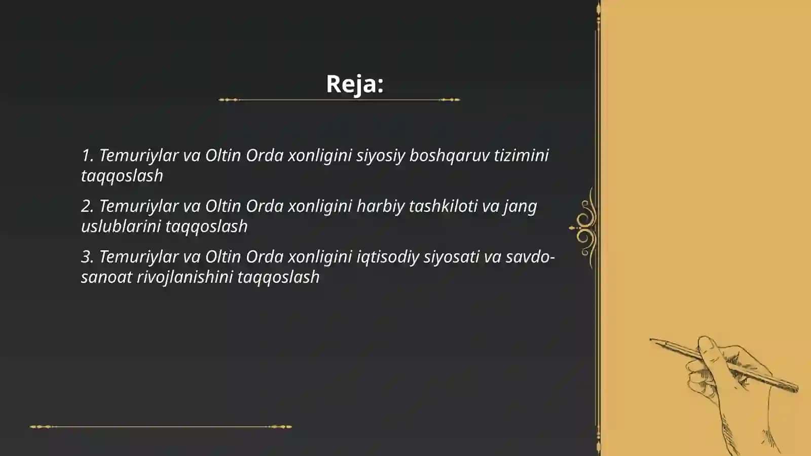 Temuriylar va Oltin orda xonligini taqqosalsh 2