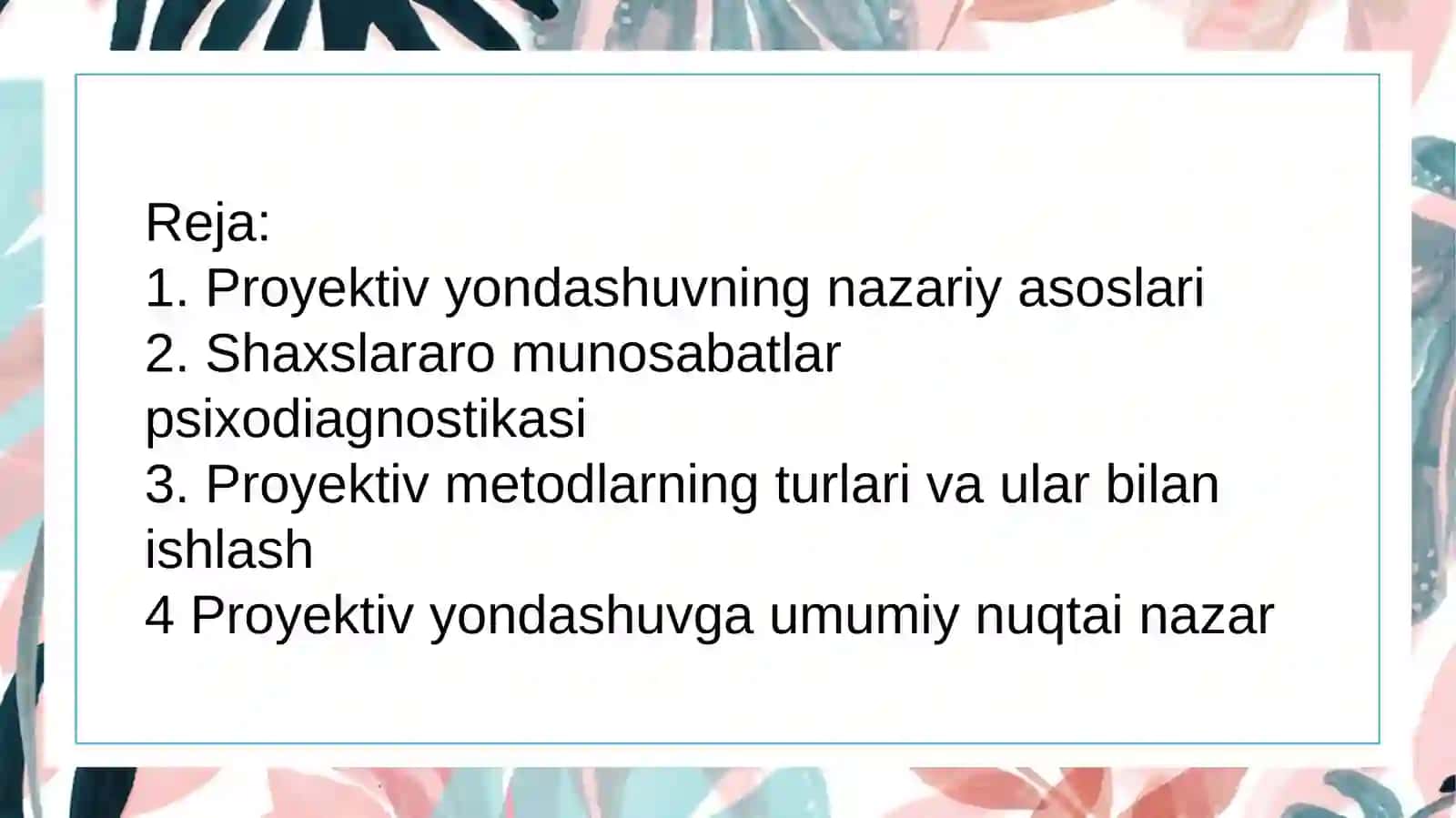 Shaxs diagnostikasiga proyektiv yondashuv:nazariy asoslari va shaxslararo munosabatlar psixodiagnostikasi 2