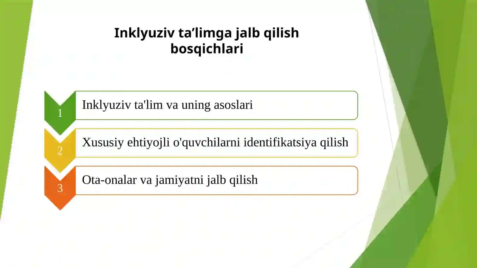 Inklyuziv ta’limga jalb qilish bosqichlari 2