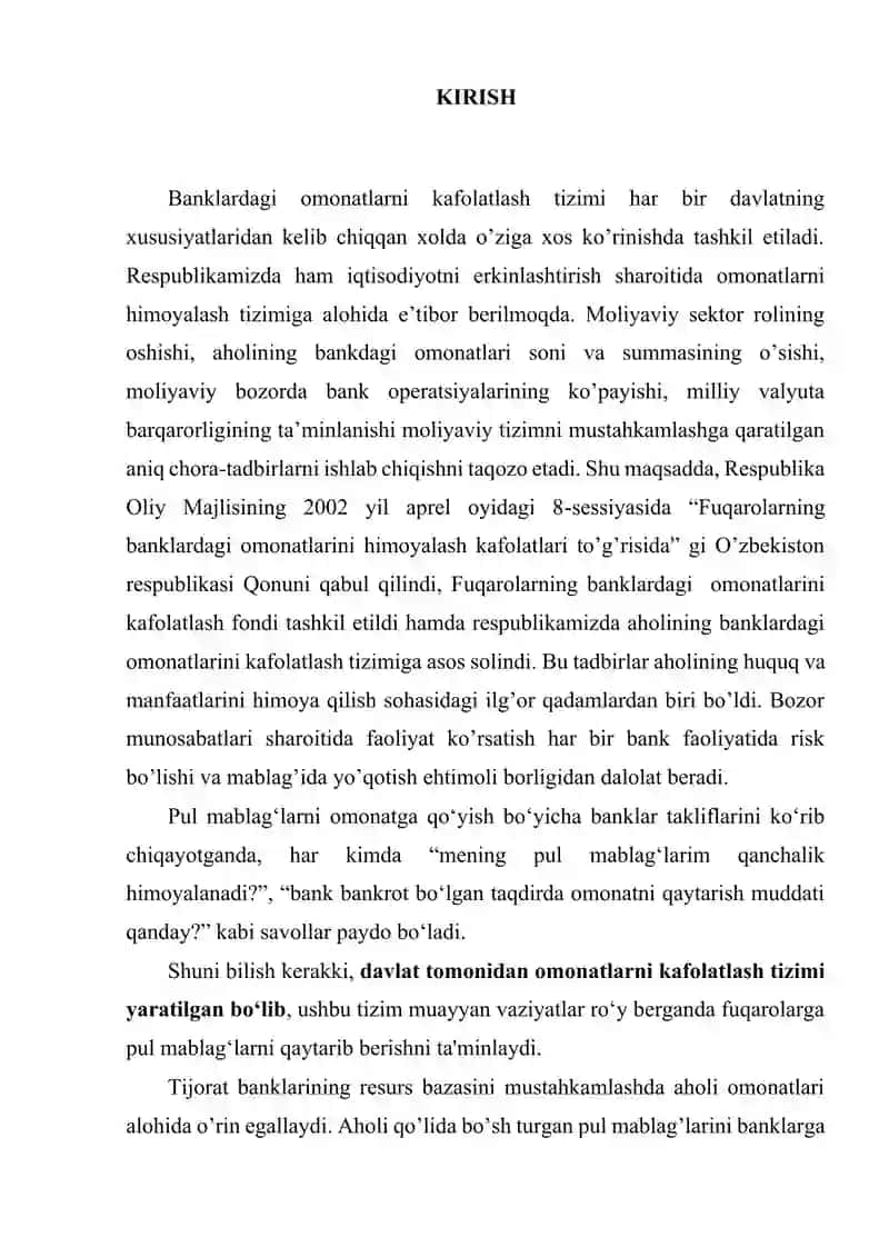 aholining omonatlarini kafolatlash fondi va uni faoliyat 2