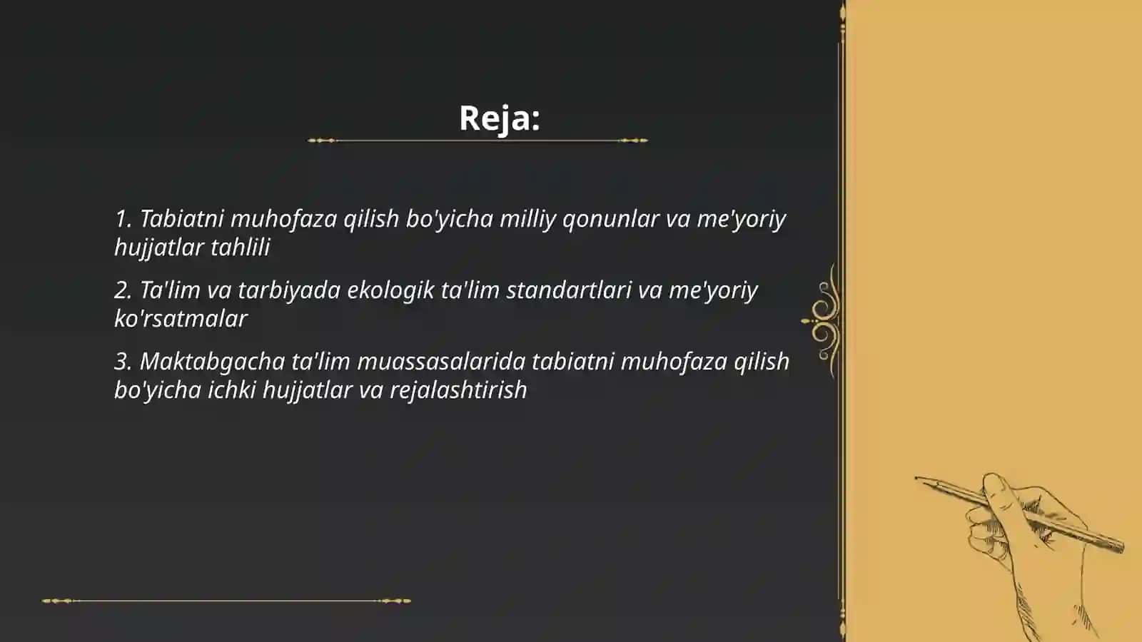 Tabiatni muhofaza qilish masalalarini meyoriy hujjatlarda yoritilishi 2