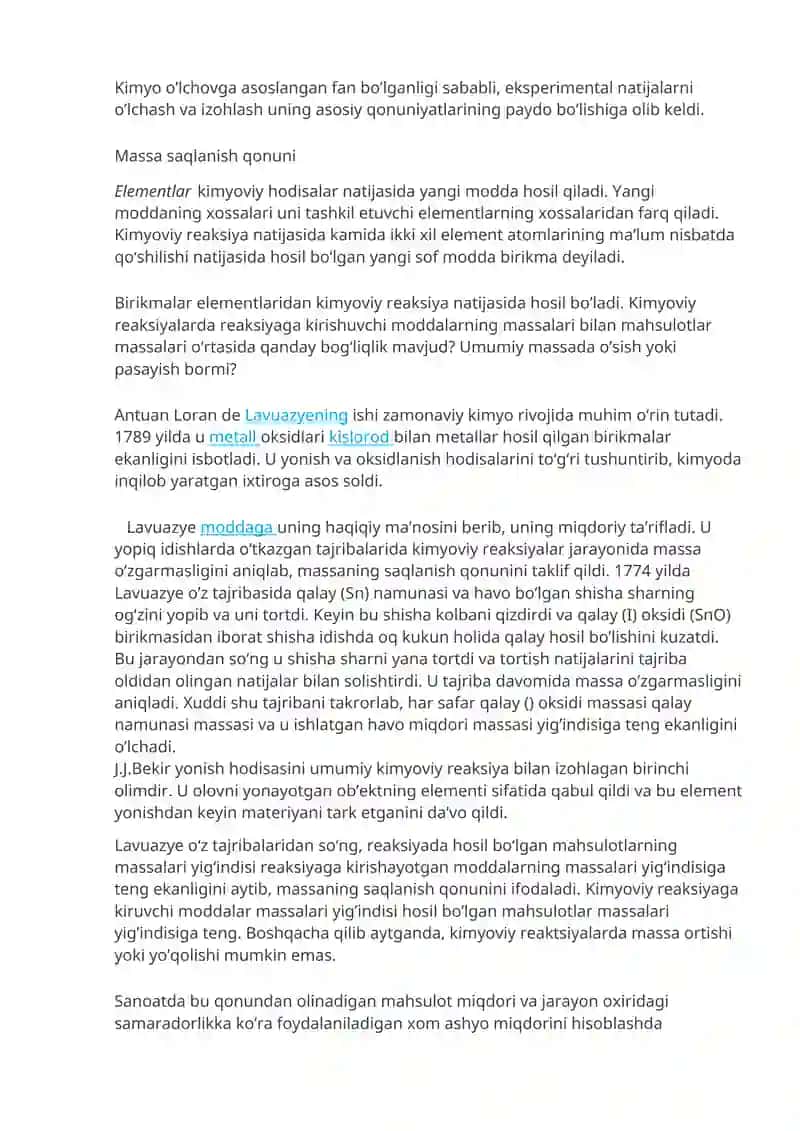 Kimyo fanining asosiy qonunlari 2