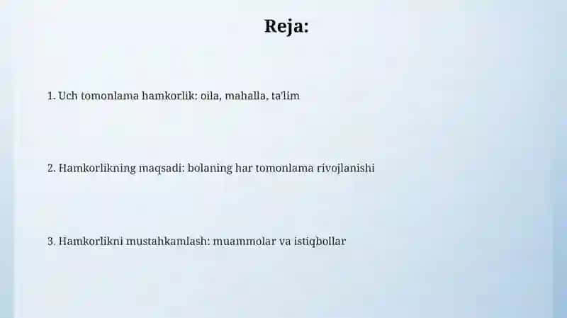 Oila, mahalla, va ta'lim muassasasi hamkorligi 2