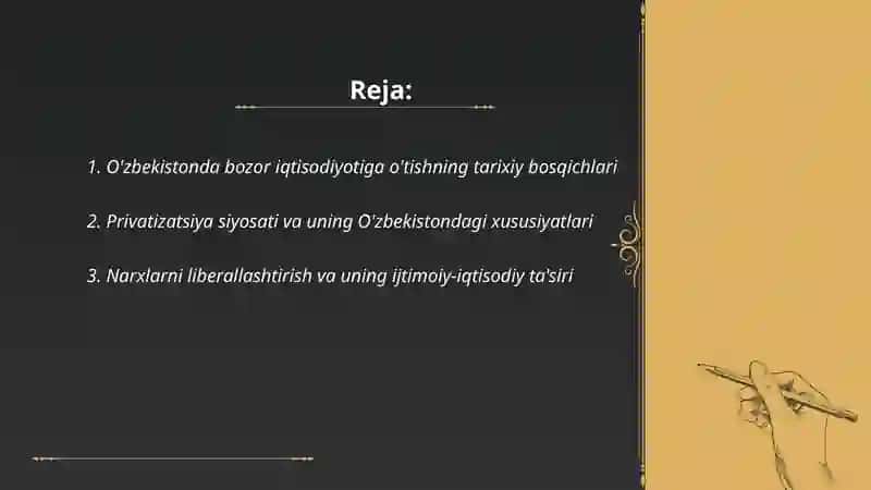 Bozor iqtisodiyotiga o'tish va uning O'zbekistondagi xususiyatlari 2