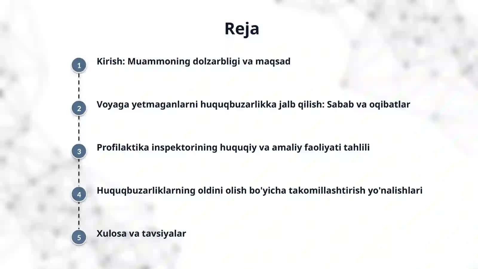 Profilaktika inspektorining voyaga yetmagan shsxsni ma'muriy huquqbuzalik sodir etishga jalb etish huquqbuzarliginingoldini olish faoliyatini takomilashtirish 2
