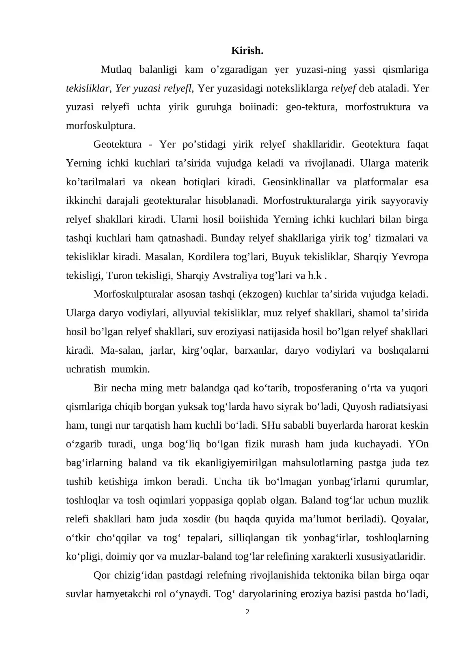 Yer yazasining asosiy relyef shakllari 2