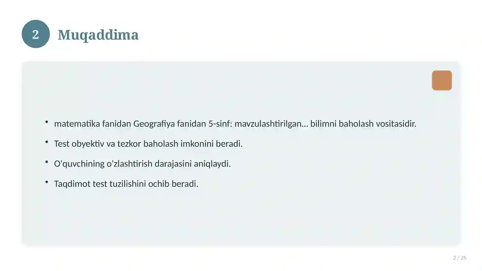Geografiya fanidan 5-sinf: mavzulashtirilgan nazorat ishi va tahlil 2