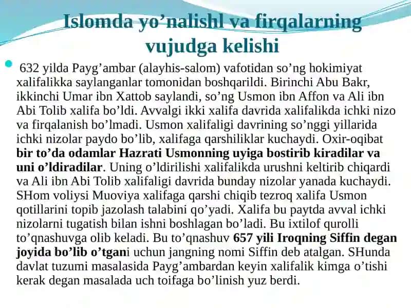 Islom yo’nalish va Mazhablar 2