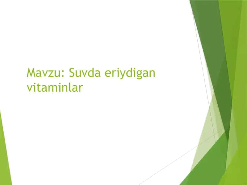 Abdulazizova Havasxonning Tibbiy kimyo fanidan Suvda eriydigan vitaminlar mavzusida 2
