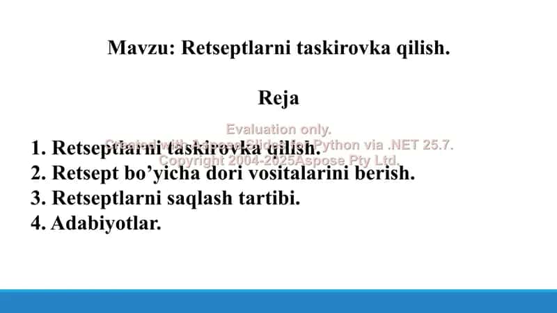 7. Retseptlarni taskirovka qilish. Taqdimot 12 bet. 2