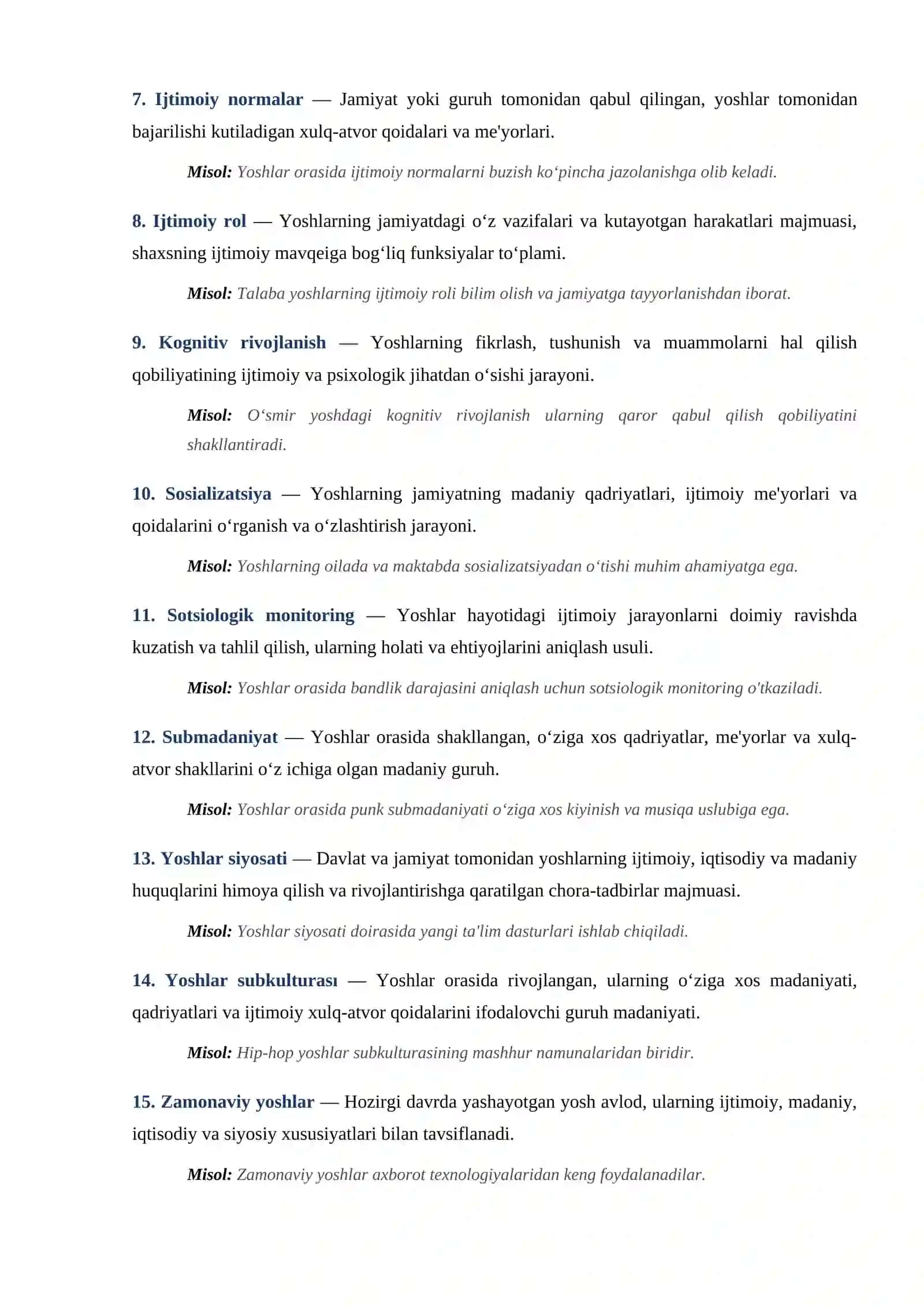 Yoshlar sotsiologiyasi terminlari lug'ati 2