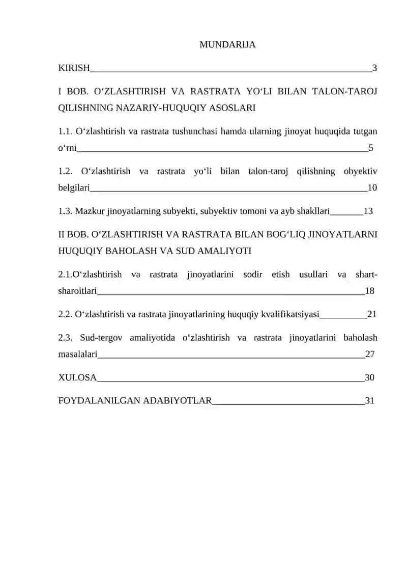 “O'zlashtirish yoki rastrata yo'li bilan talon-taroj qilishning qiyosiy tahlili va jinoiy huququqiy xususiyatlari” mavzusidagi 2