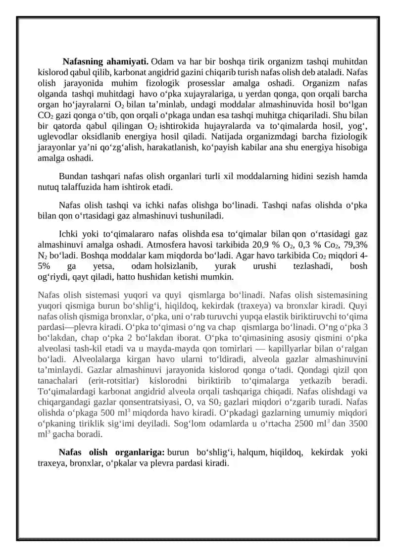 NAFAS OLISH TIZIMI ANATOMIYASI, FIZIOLOGIYA VA FUNKSIYALARI 2
