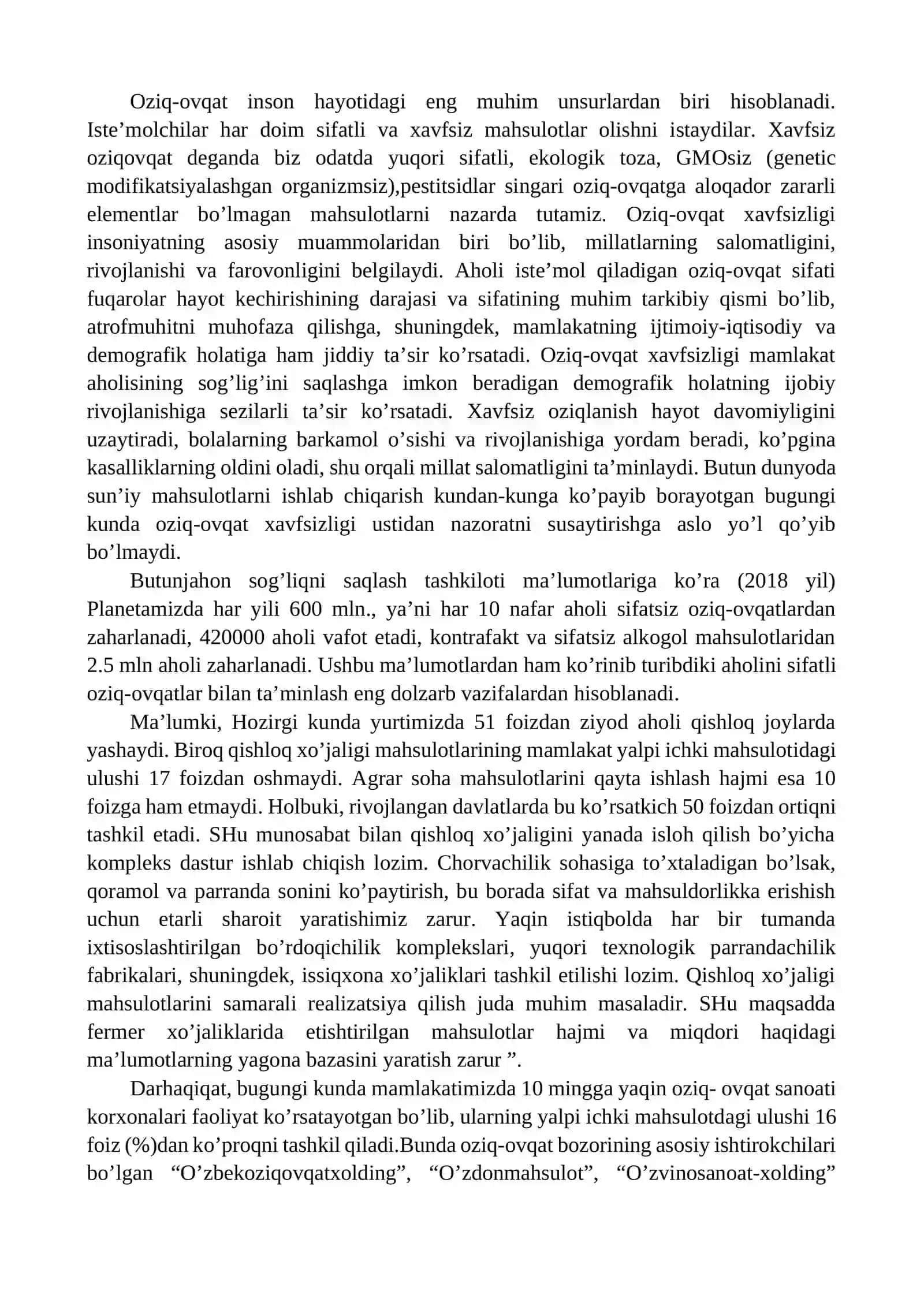 Oziq-ovqat mahsulotining xavfsizligi: muammolar va yechimlar 2