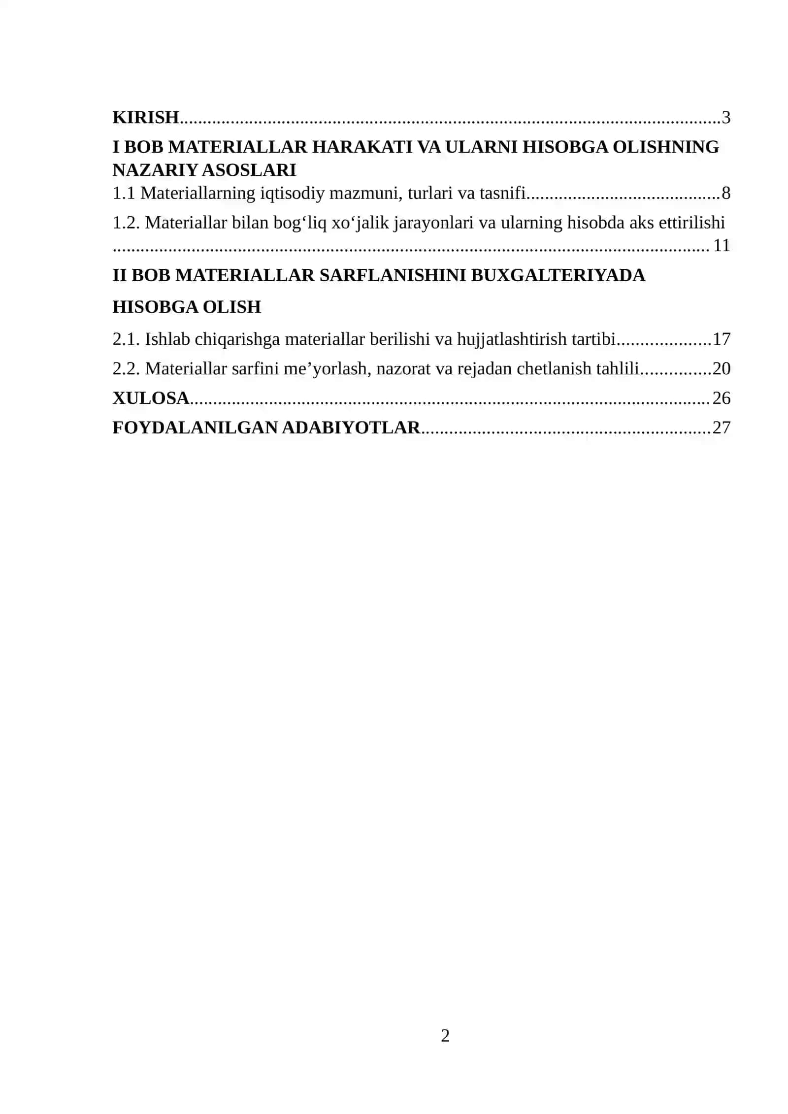 Materiallar kirimi va sarflanishi buxgalteriyada hisobga olish 2