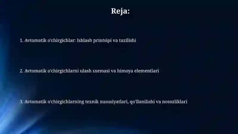 Avtomat oʻchirgichlar ishlash prinsiplari, ulanish sxemasi 2