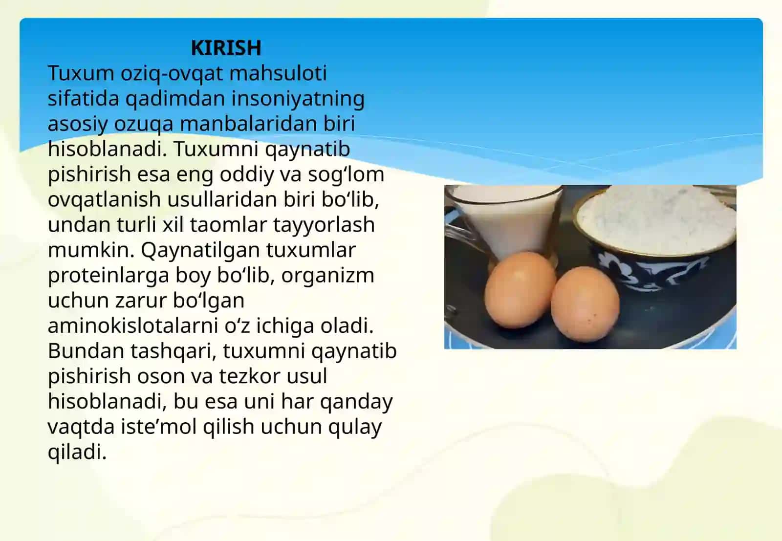 Tuxumdan tayyorlangan taomlar. Tuxumni qaynatib pishirish 2