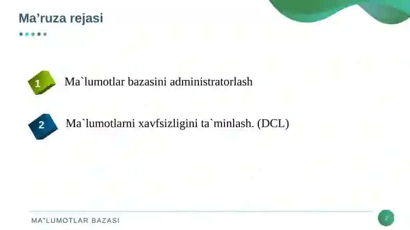 Mа’lumotlar bazasini administratorlash 2