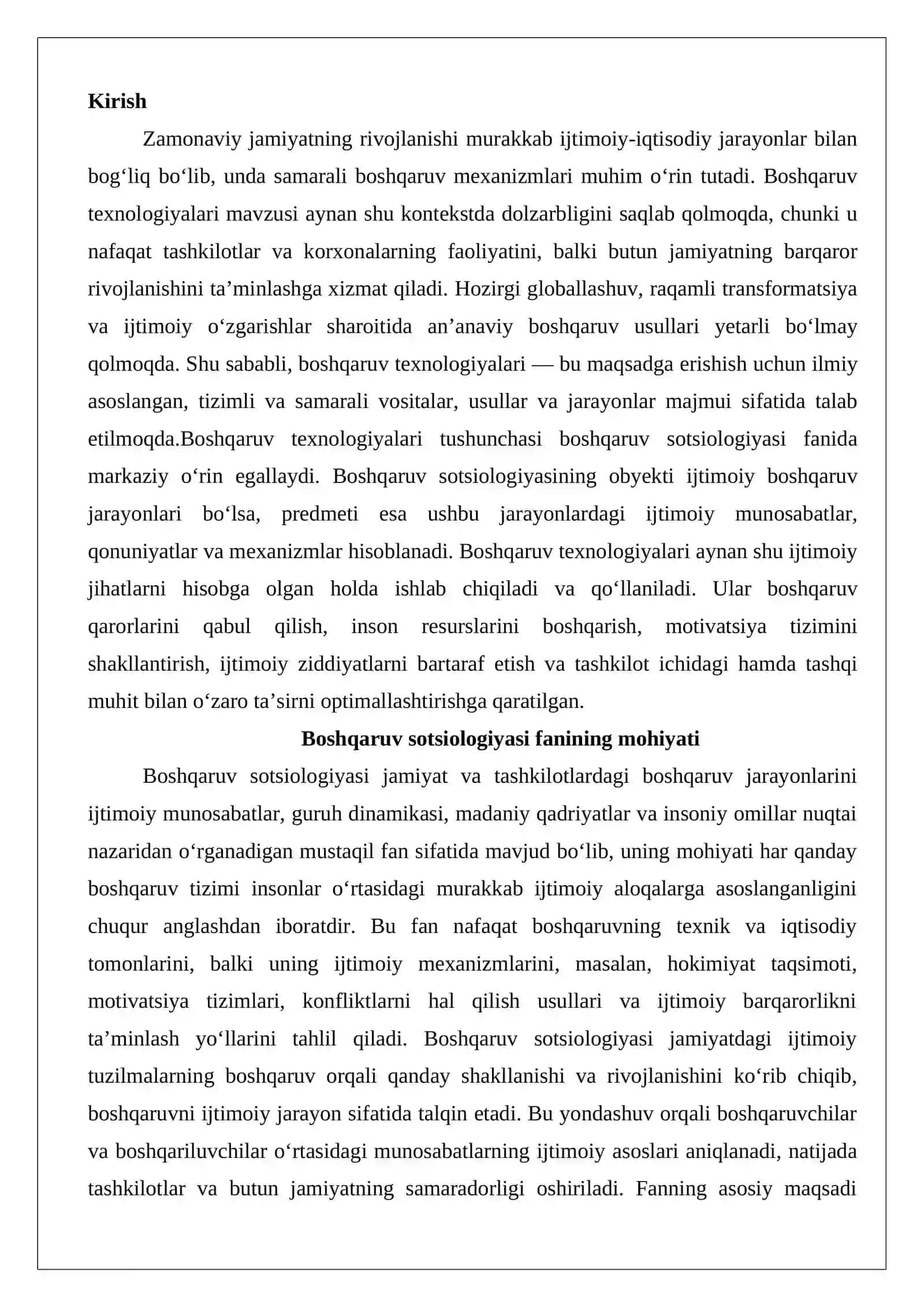 Boshqaruv sotsiologiyasi fanining obyekti va predmeti. Boshqaruv texnologiyalari 2