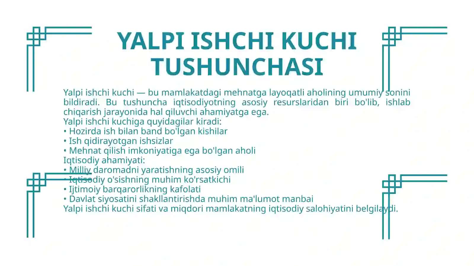 YALPI ISHCHI KUCHI VA UNI TAKROR ISHLAB CHIQARISH 2