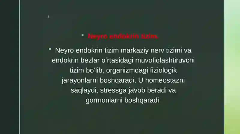 Neyroendokrintizimining struktur va funksional tavsifi 2