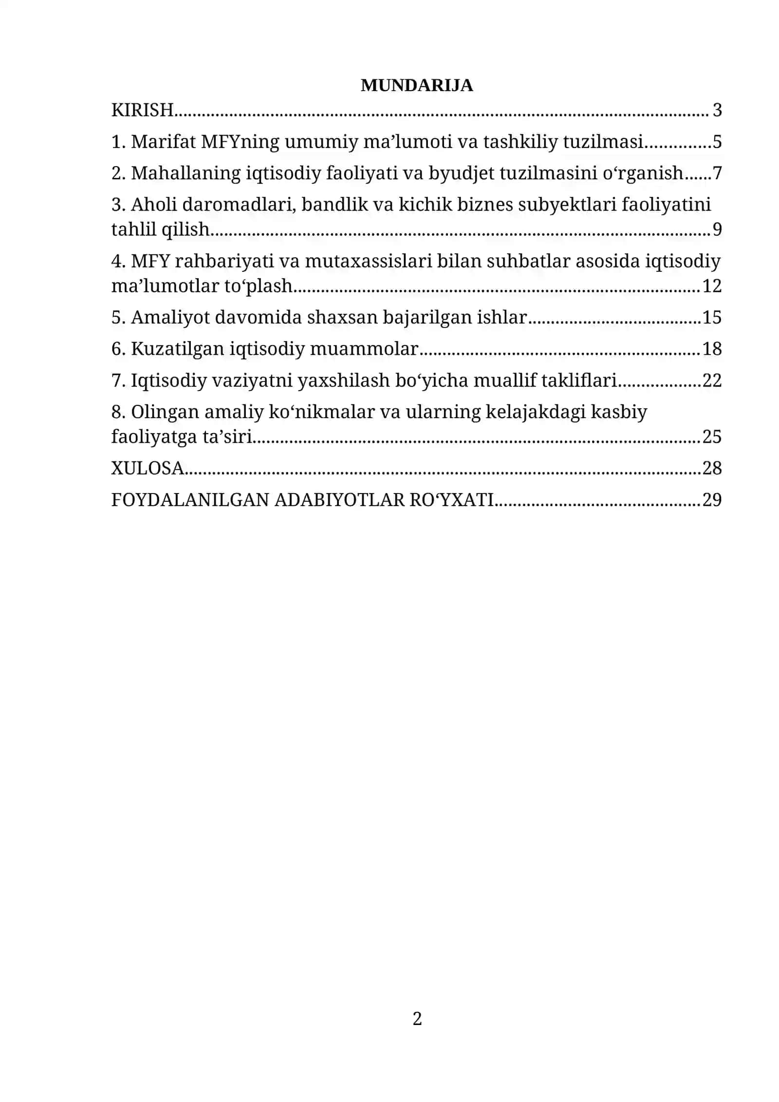 Farg‘ona viloyati Beshariq tumanidagi “Marifat” mahalla fuqarolar yig‘ini (MFY). Amaliyot hisoboti 2