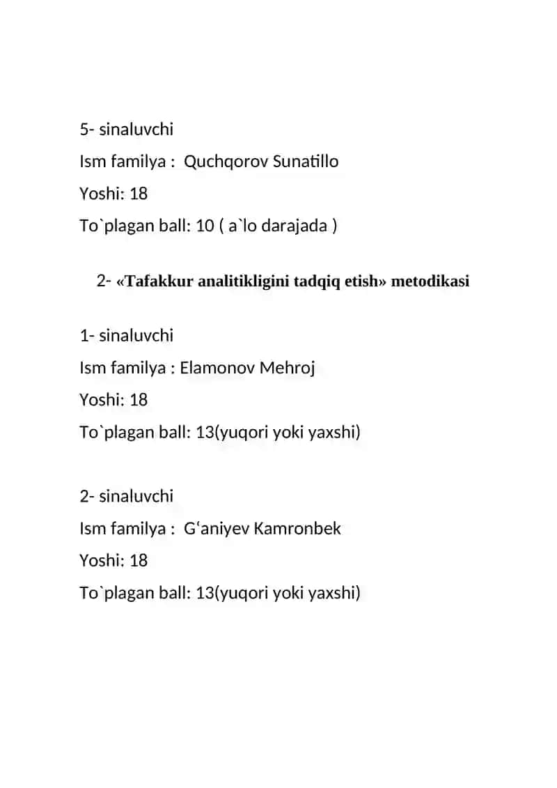 Fikrlash jarayoning labilligi-rigidligini “So‘zli labirin metodikasi orqali aniqlash 2
